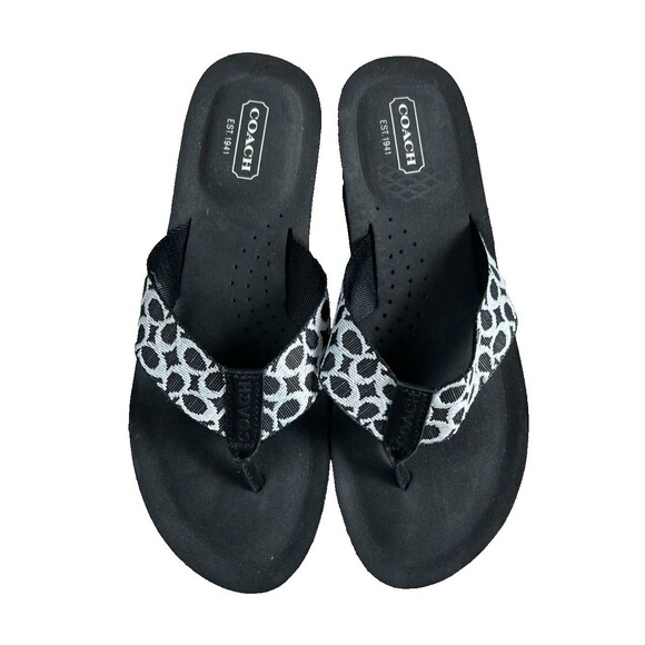 Coach Jessalyn Flat Flip-Flop Thong Sandal Size 7.5B Black Signature C Print - Picture 9 of 11